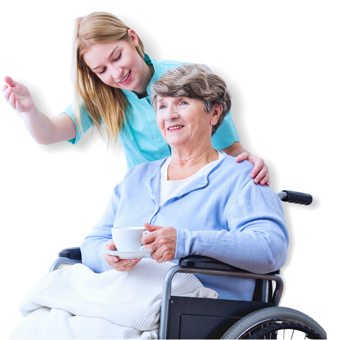 caregiver and old woman talking